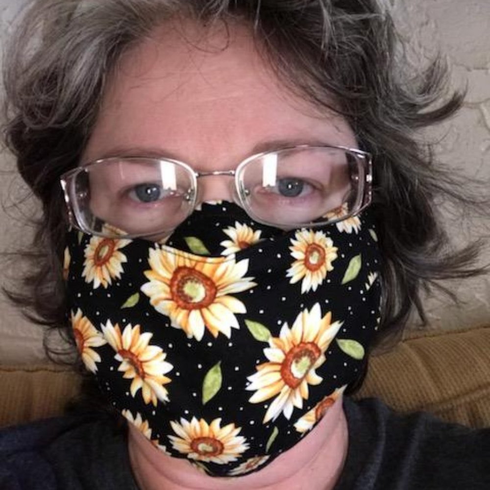 SUNFLOWERS Handwashable cotton facemask w/pol…